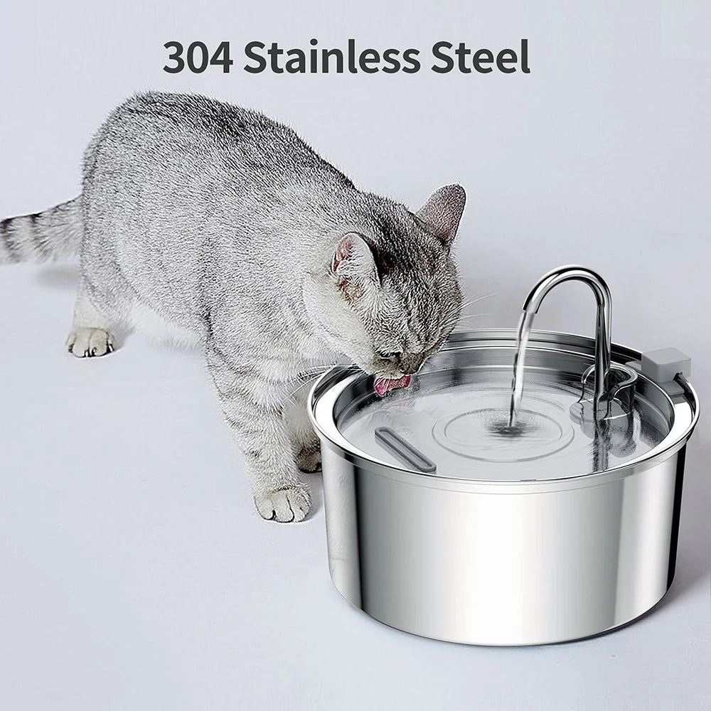 Stainless Steel Pet Water Feeder Cat Automatic Water Fountain USB Electric Mute for Cat Dog Filter Fountain Smart Drinking Bowl